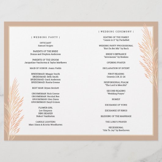 Pampas Grass Wedding Ceremony Botanical Folded (Achterkant)