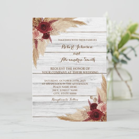 Pampas Grass Wedding Country Uitnodiging (Staand voorkant)