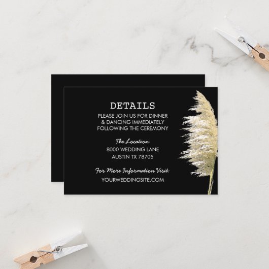 Pampas Grass Wedding Details Flat Kaart (Voorkant / Achterkant in situ)