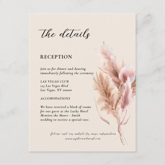 Pampas Grass Wedding Details  Informatiekaartje (Voorkant)