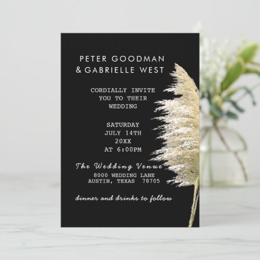 Pampas Grass Wedding Invitation Kaart (Staand voorkant)