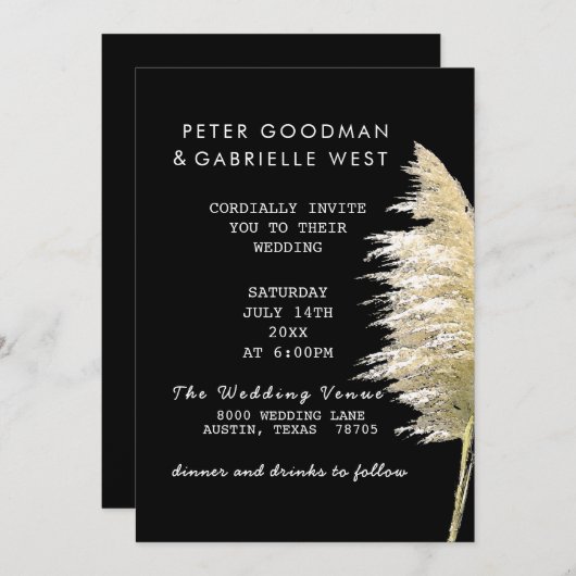 Pampas Grass Wedding Invitation Kaart (Voorkant / Achterkant)
