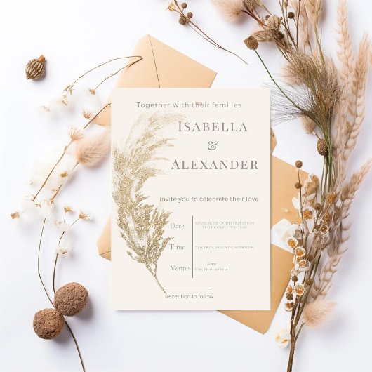Pampas Grass Wedding Invitation Kaart
