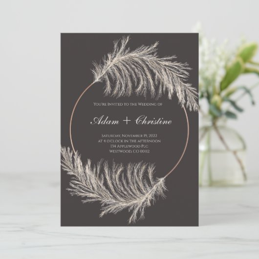 Pampas Grass Wedding Invitation Kaart (Staand voorkant)
