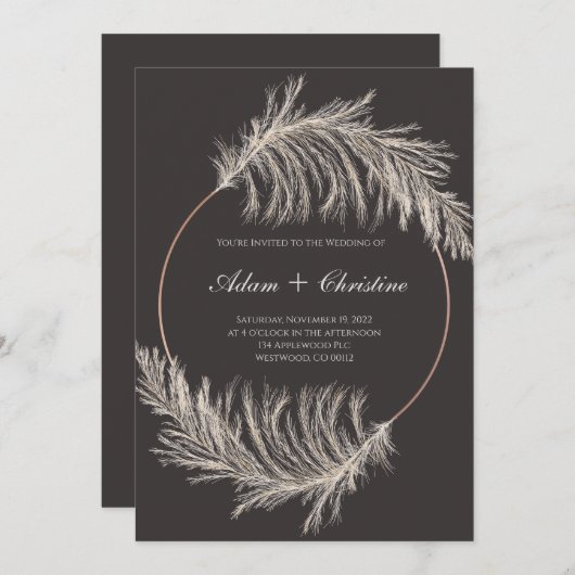 Pampas Grass Wedding Invitation Kaart (Voorkant / Achterkant)