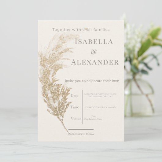Pampas Grass Wedding Invitation Kaart (Staand voorkant)