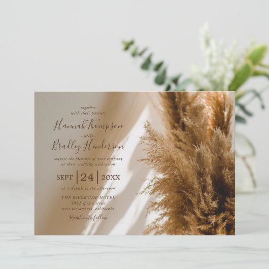 Pampas Grass Wedding Kaart (Staand voorkant)