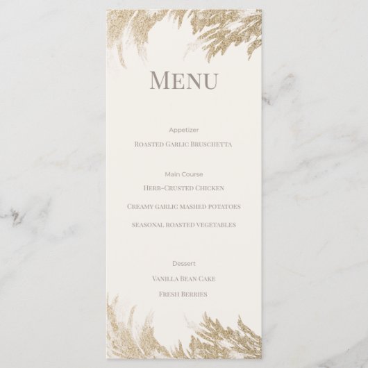 Pampas Grass Wedding Menu Card (Voorkant)
