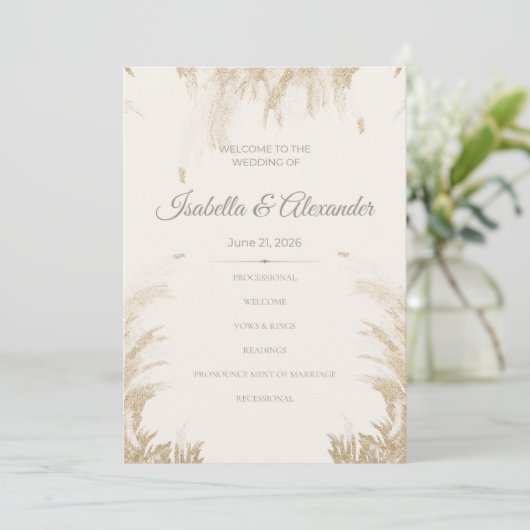 Pampas Grass Wedding Program Kaart (Staand voorkant)