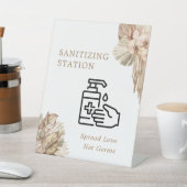 Pampas Grass Wedding Sanitizing Station Reclamebord Met Voetstuk (Insitu)