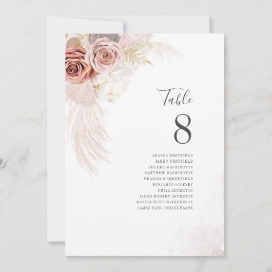 Pampas Grass Wedding Table Number Terracotta Kaart (Achterkant)