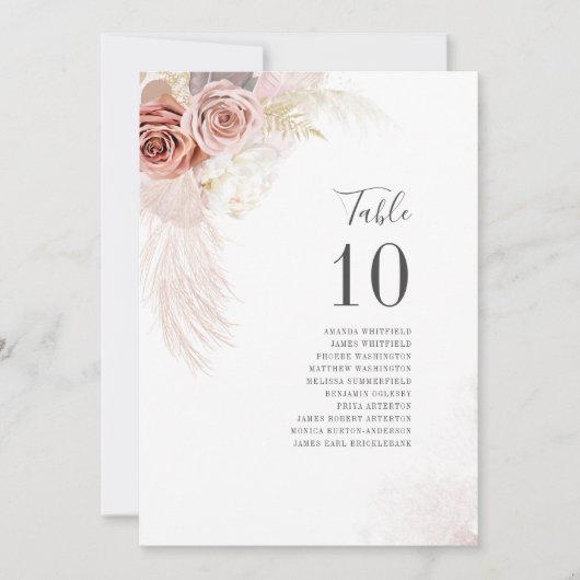 Pampas Grass Wedding Table Seating Number 10 Kaart (Voorkant)