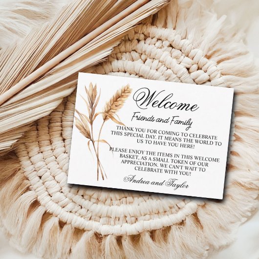 Pampas Grass Welkom Gift Bag Mand Place Card Informatiekaartje