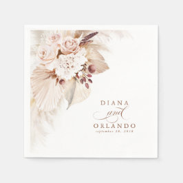 Pampas Grass White Floral Boho Wedding Servet