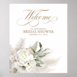 Pampas Grass White Floral Botanical Welcome Sign Poster