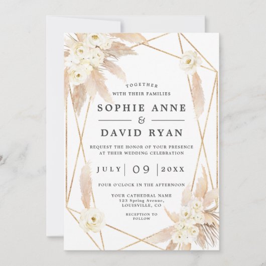 Pampas grass White Floral Gold in één keer Kaart (Voorkant)