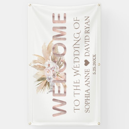 Pampas Grass White Orchid Weddenschap Welkomstteke Spandoek (Verticaal)