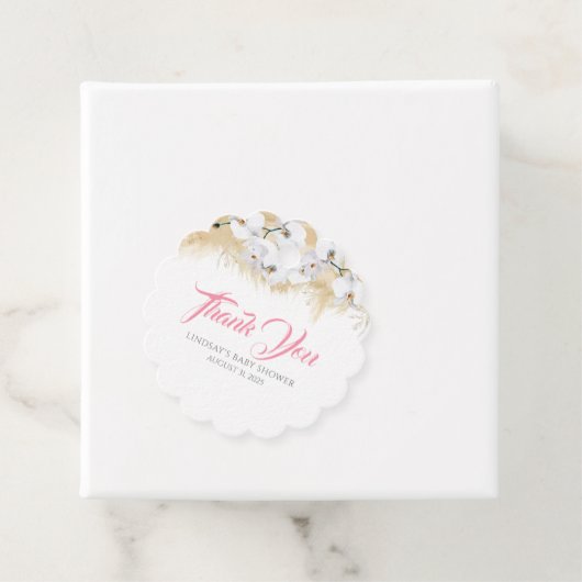 Pampas Grass White Orchids Baby shower Dank u Bedankjes Labels (In situ)