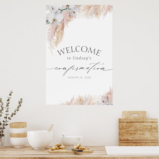 Pampas Grass White Orchids Bevestiging Welkom Poster (Keuken)