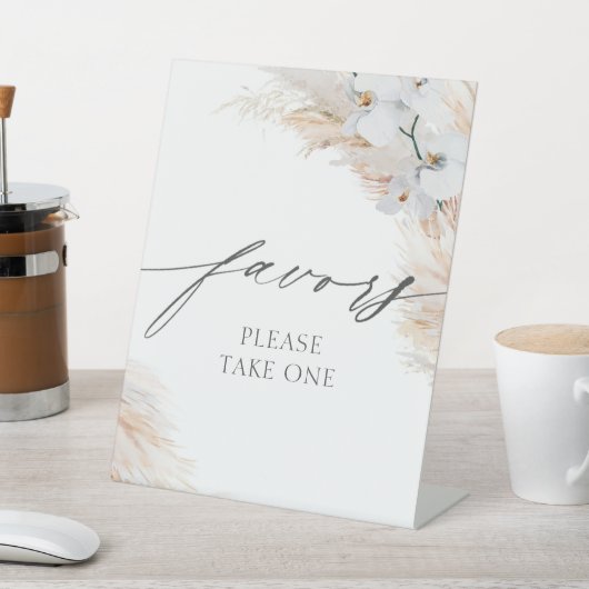 Pampas Grass White Orchids Favors Sign Reclamebord Met Voetstuk (Insitu)