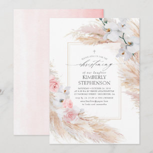 Pampas Grass White Orchids Tropical Christening Kaart