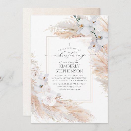 Pampas Grass White Orchids Tropical Christening Kaart (Voorkant / Achterkant)