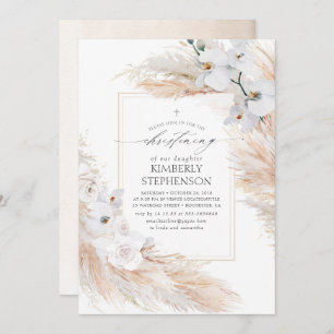 Pampas Grass White Orchids Tropical Christening Kaart