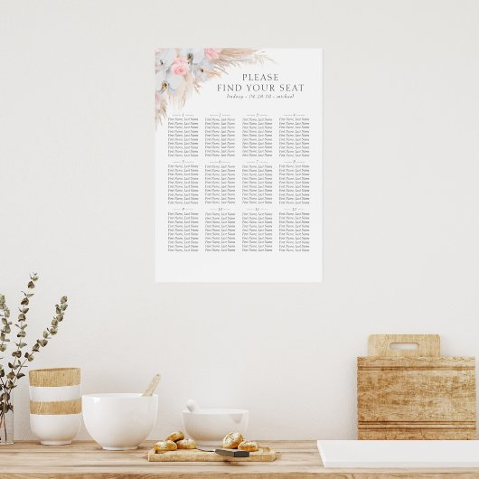 Pampas Grass White Orchids Wedding Seding Chart Poster (Keuken)