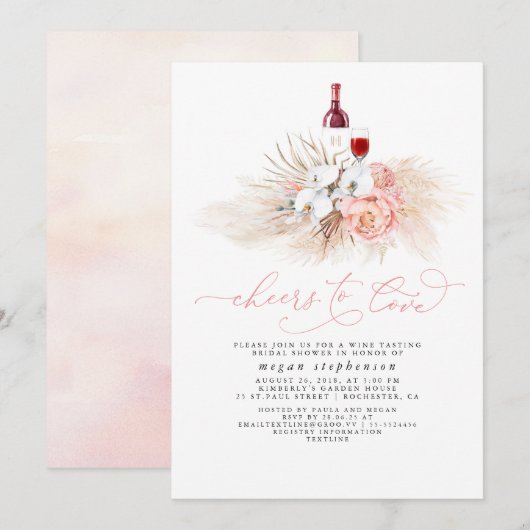 Pampas Grass wijnproeverij Roze Vrijgezellenfeest Kaart (Voorkant / Achterkant)
