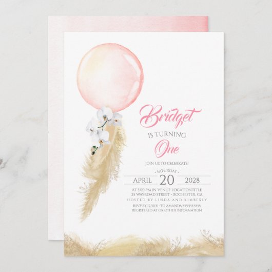 Pampas Grass Witte Orchideeën Ballon Exotische Ver Kaart (Voorkant / Achterkant)