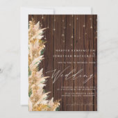 Pampas Grass Wood Twinkle Lights Boho Wedding Kaart (Voorkant)