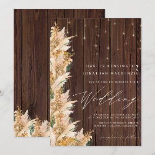 Pampas Grass Wood Twinkle Lights Boho Wedding Kaart
