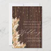 Pampas Grass Wood Twinkle Lights Boho Wedding Kaart (Voorkant)