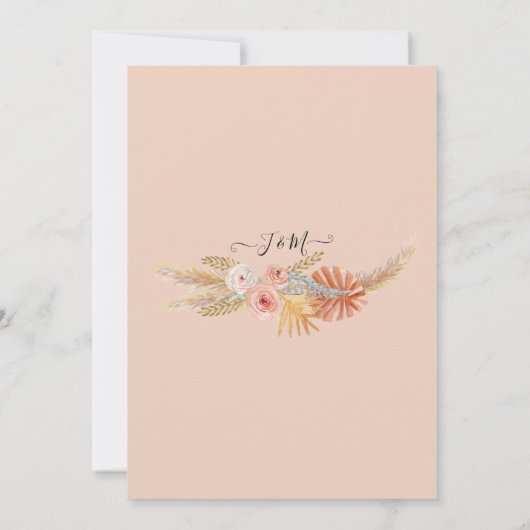 Pampas Grass Wreath Boho Tropical Pink Gold Floral Kaart (Achterkant)