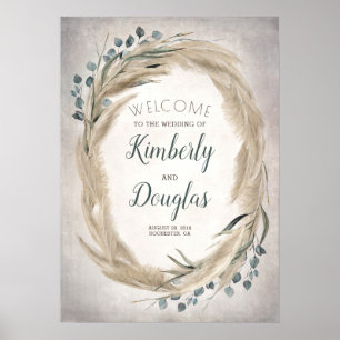 Pampas Grass Wreath Boho Wedding Welkomstteken Poster