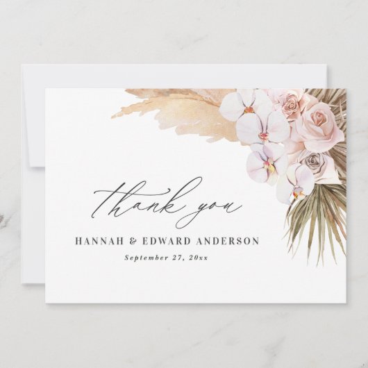 Pampas grast moderne botanische bohemische bruilof bedankkaart (Voorkant)