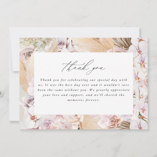 Pampas grast moderne botanische bohemische bruilof bedankkaart (Achterkant)