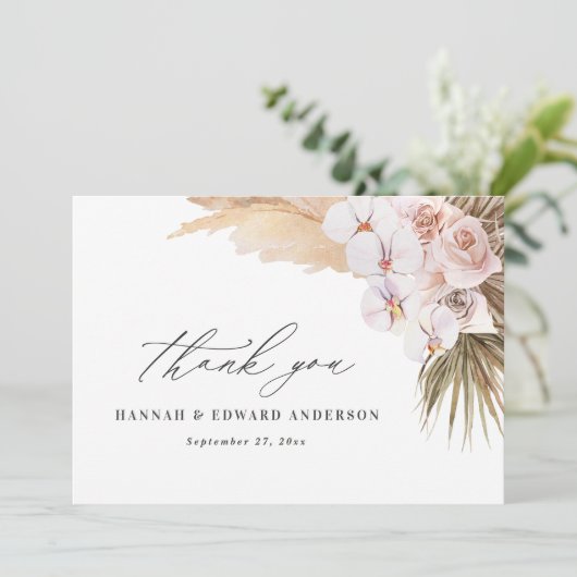 Pampas grast moderne botanische bohemische bruilof bedankkaart (Staand voorkant)