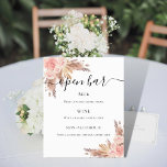 Pampas graszoet roos florale bar menu<br><div class="desc">Witte achtergrond. Gedecormeerd met roos goud en roze floralen,  rozen en pamapgras. Met de tekst: Open balk. Pas uw bar menu aan en voeg toe.</div>