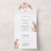 Pampas graszoet roze florals boho bruiloft all in one uitnodiging (Binnen)