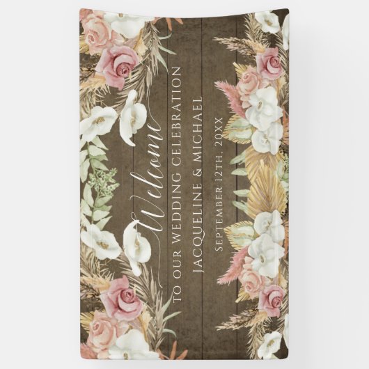 Pampas Greenery Blush Floral Rustic Beach Wedding Spandoek (Verticaal)