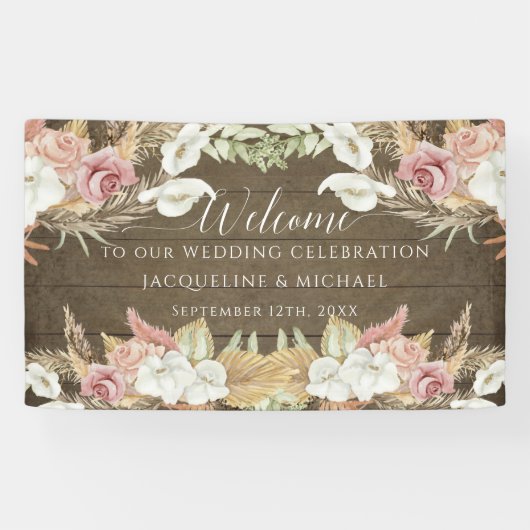 Pampas Greenery Blush Floral Rustic Beach Wedding Spandoek (Horizontaal)