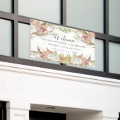 Pampas Greenery Blush Roze Bloemen Strand Huwelijk Spandoek (Buitenkant Gebouw)