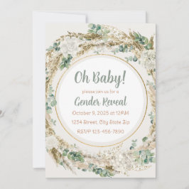 Pampas Greenery Neutral Tone Boho Gender Reveal Kaart