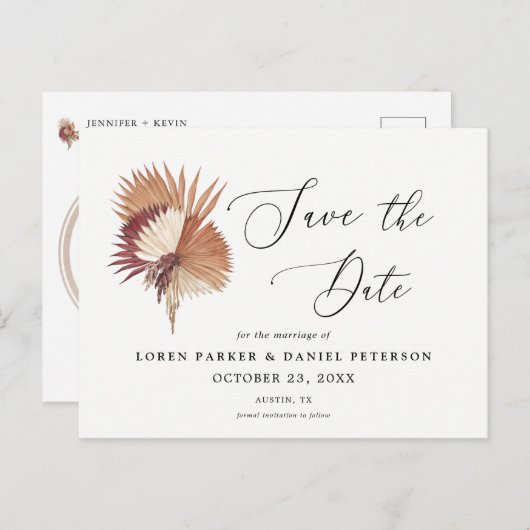 Pampas Gress Boho Save the Date Briefkaart (Voorkant / Achterkant)