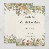 Pampas Groene Huwelijk Save The Date (Voorkant / Achterkant)