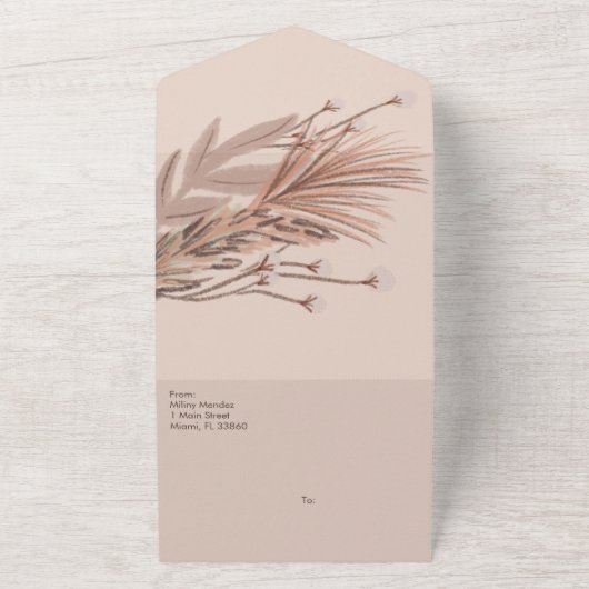 Pampas Hand Drawn Bohemian Earthy Wedding All In One Uitnodiging (Buitenkant)