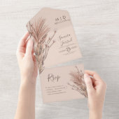 Pampas Hand Drawn Bohemian Earthy Wedding All In One Uitnodiging (Afscheurbaar)