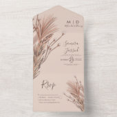 Pampas Hand Drawn Bohemian Earthy Wedding All In One Uitnodiging (Binnen)