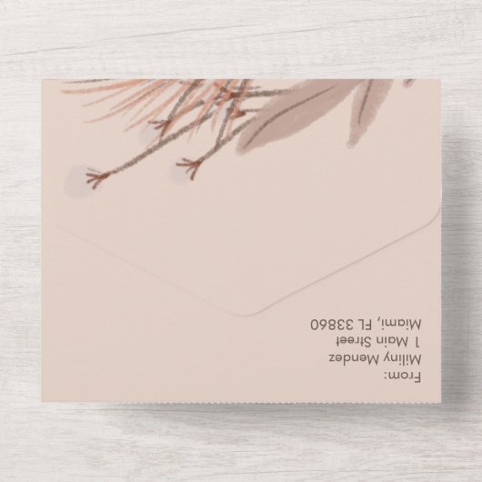 Pampas Hand Drawn Bohemian Earthy Wedding All In One Uitnodiging (Achterkant)